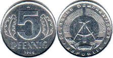 moneta East Germany 5 pfennig 1968