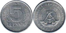 Münze Deutschland Democratic 5 Pfennig 1988