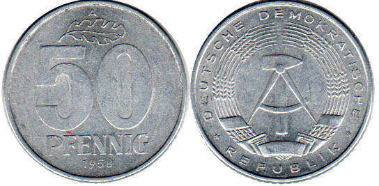 Münze Ostdeutschland 50 Pfennig 1958