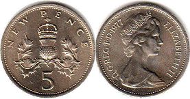 Großbritannien muenze 5 Pence 1977