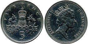 Großbritannien muenze 5 Pence 1988