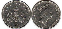 Großbritannien muenze 5 Pence 1991