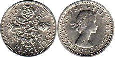 Großbritannien muenze 6 Pence 1964