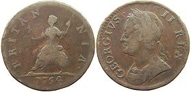 UK Farthing (1/4 Penny) 1754