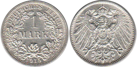 coin German Empire 1 mark 1915