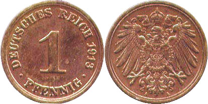 coin German Empire 1 pfennig 1913