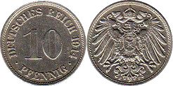 moneta Cesarstwo Niemieckie 10 pfennig 1914