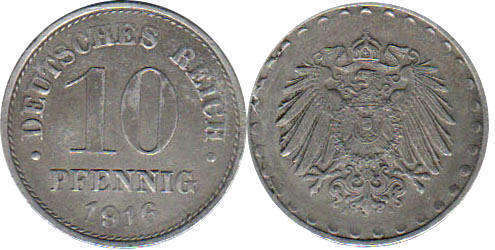 coin German Empire 10 pfennig 1916