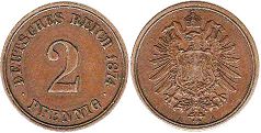 coin German Empire 2 pfennig 1874