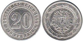 moneta Cesarstwo Niemieckie 20 pfennig 1888