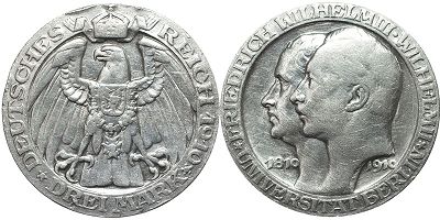coin German Empire 3 mark 1910