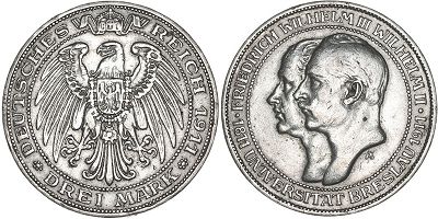 Münze Deutsches Reich 3 mark 1911