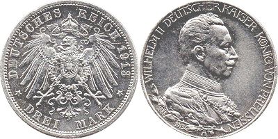 moneta Cesarstwo Niemieckie 3 mark 1913