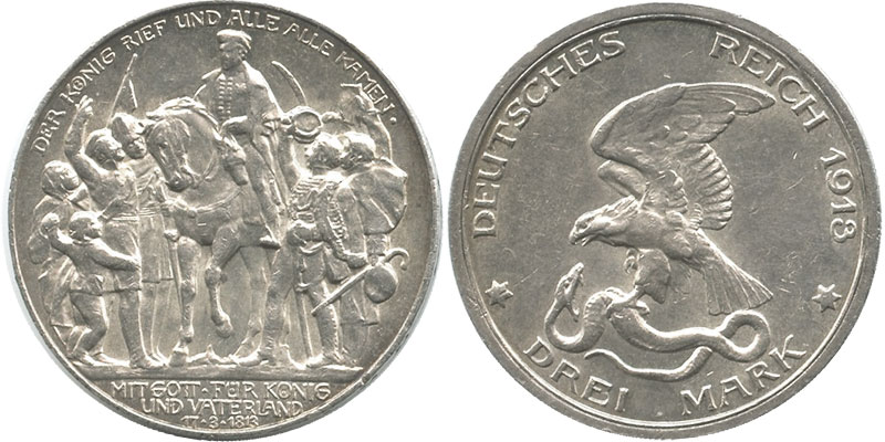 Coin German Empire 3 mark 1913