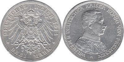 Münze Deutsches Reich 3 mark 1914