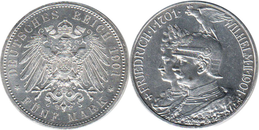 Coin German Empire 5 mark 1901