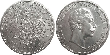 coin German Empire 5 mark 1907