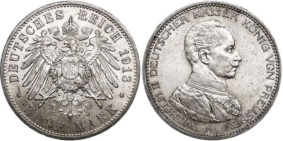 coin German Empire 5 mark 1913