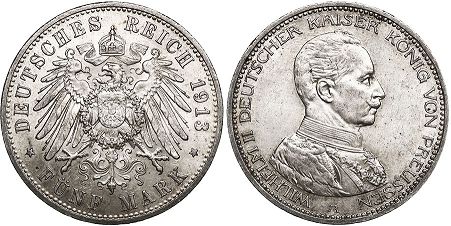 moneta Cesarstwo Niemieckie 5 mark 1913