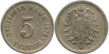 moneta Cesarstwo Niemieckie 5 pfennig 1876