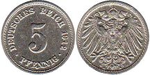 moneta Cesarstwo Niemieckie 5 pfennig 1912