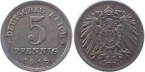 moneta Cesarstwo Niemieckie 5 pfennig 1918