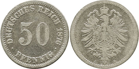 Münze Deutsches Kaiserreich 50 Pfennig 1876