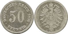 coin German Empire 50 pfennig 1876