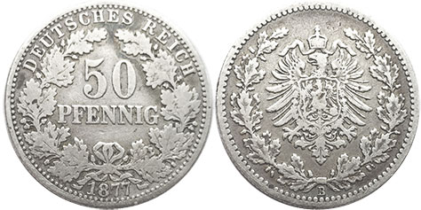 Münze Deutsches Kaiserreich 50 Pfennig 1877