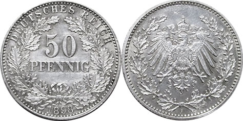 Münze Deutsches Kaiserreich 50 Pfennig 1898
