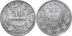 moneta Cesarstwo Niemieckie 50 pfennig 1898