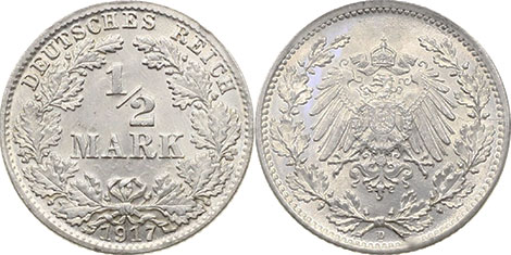 coin German Empire 1/2 mark 1917