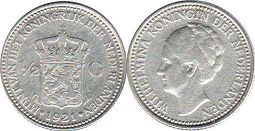 Münze Niederlande 1/2 gulden 1921