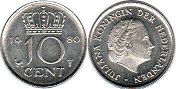 Münze Niederlande 10 cent 1980