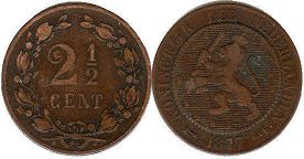 Münze Niederlande 2 1/2 cent 1877