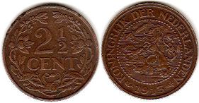 Münze Niederlande 2 1/2 cent 1913