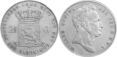 Münze Niederlande 2 1/2 Gulden 1840