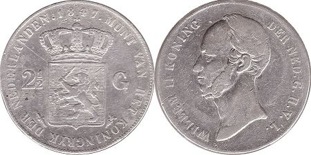Münze Niederlande 2 1/2  Gulden 1847