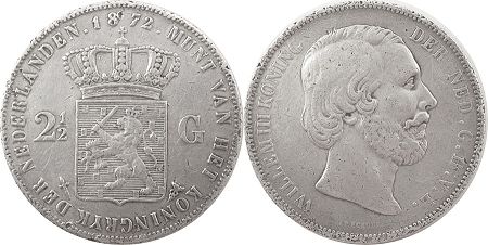 Münze Niederlande 2 1/2  Gulden 1872