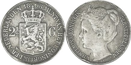 Münze Niederlande 2 1/2  Gulden 1898