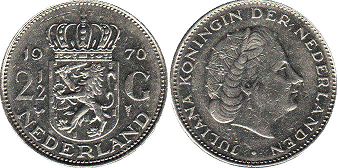 Münze Niederlande 2 1/2 Gulden 1970