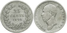 Münze Niederlande 25 cent 1848