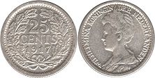 Münze Niederlande 25 cent 1917