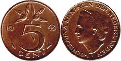 Münze Niederlande 5 cent 1948