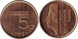 Münze Niederlande 5 cent 1992