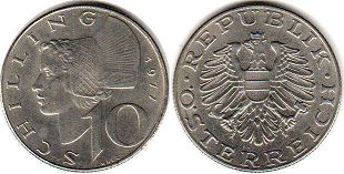 Münze Österreich 10 schilling 1977