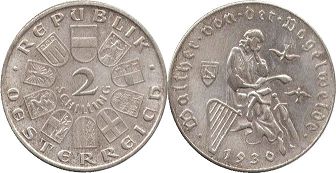 Münze Österreich 2 Schilling 1930 Vogelweide