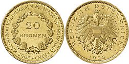 Münze Österreich 20 kronen 1923
