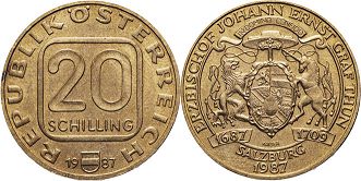 Münze Österreich 20 schilling 1987 Johann von Thun