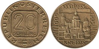 Münze Österreich 20 schilling 1995 Krems an der Donau